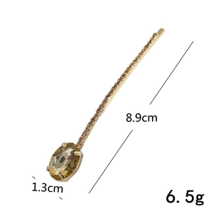 Elegant gold hair clip with yellow oval crystal and micro-diamonds, 8.9cm length