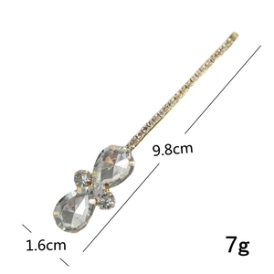 Barrette à cheveux dorée élégante avec cristaux en goutte et strass, longueur 9,8 cm