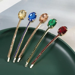 Elegant Zinc Alloy Rhinestone Hair Clip With Large Oval Artificial Gemstone Vintage Hairpin For Women Wedding Party Jewelry