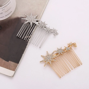 Vintage Star Rhinestone Hair Comb Alloy Crystal Wedding Hair Accessories For Women Party Banquet Elegant Gold Silver Headpiece