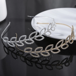 Elegant Alloy Rhinestone Leaf Headband For Women Gold Silver Hair Hoop Bridal Wedding Party Banquet Hair Accessories