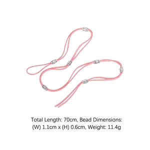 Cordon de cheveux bohème rose avec perles en argent gravées pour tresses 70cm