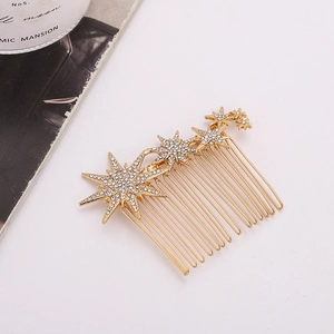 Elegant gold snowflake hair comb with sparkling crystals for bridal wedding hairstyles