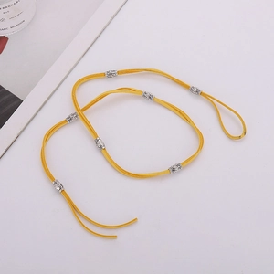 Cordon à cheveux en daim jaune avec perles argentées vintage pour coiffures ethniques