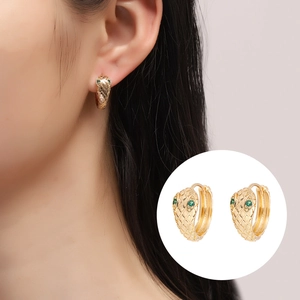Orecchini a Cerchio Punk Vintage a Forma di Serpente in Lega con Zirconia Verde Occhio di Smeraldo per Uomo Donna