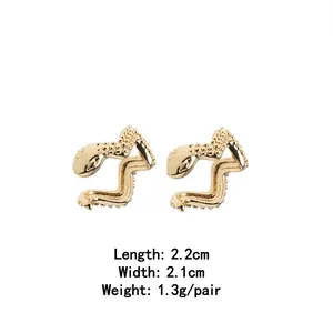 Golden textured snake ear cuffs with geometric S-shape for non-pierced ears