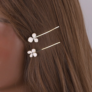 Barrettes à Cheveux Fleur Blanche Alliage d'Or Strass Épingles à Cheveux Style Coréen Pinces Latérales Accessoires Cheveux