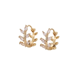 Elegant gold leaf hoop earrings with micro-set marquise cubic zirconia stones