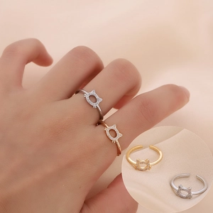 Bague Ouverte Réglable Forme Tête de Chat Mignon Alliage Zirconium Bijoux de Doigt Minimalistes pour Femme Quotidien Rencontre