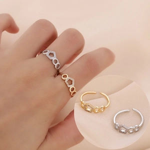 Bague Réglable Ouverte Géométrique Cuivre Plaqué Zirconium Pentagone Creux Circulaire Mode Bijoux Femme Accessoire Fête Quotidien