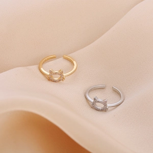 Bague chat ajustable en argent S925 avec pavé de zircons en finition dorée et argentée