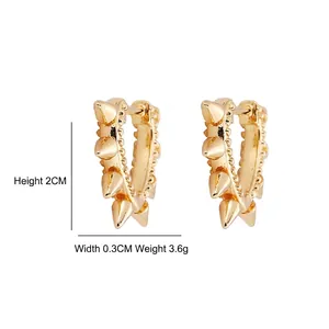 Gold-tone spiked hoop earrings for women with micro-set zircon and 2cm punk rivet design