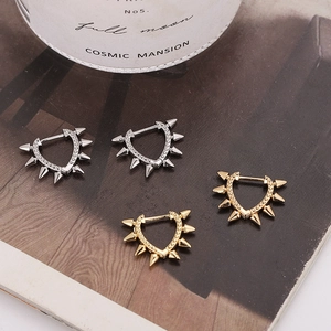 Punk Copper Heart Rivet Hoop Earrings For Women Rhinestone Spike Stud Earrings With Stainless Steel Earring Post Cool Jewelry
