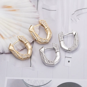 Geometric Copper Rhinestone Inlaid U-Shaped Hoop Earrings For Women Minimalist Fashion Electroplated Small Ear Buckle Jewelry