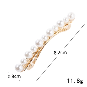 Elegant gold pearl spring hair clip with gradient size white pearls for women hair styling