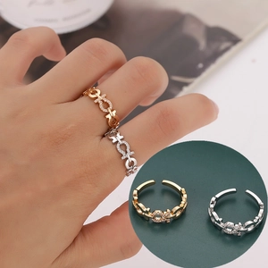 Bague Ajustable en Cuivre Incrustée de Zirconia Géométrique pour Femme Style Chaîne Minimaliste Or Argent Bijoux de Mode