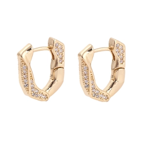 Polished geometric U-shaped gold earrings with micro-inlaid white zircons for women