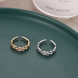 Bagues de chaîne géométriques réglables en or et argent avec pierres zircons