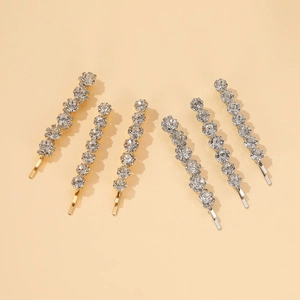 Lot de six barrettes à cheveux étincelantes en strass dorés et argentés au design floral