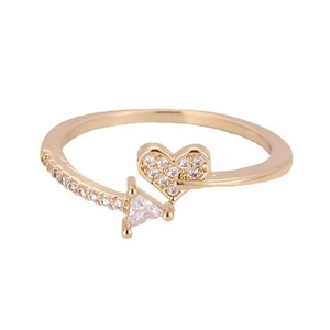 Gold plated heart zircon open ring with adjustable band and shimmering pavé setting