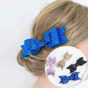 Glitter Sequin Bow Hair Clip PU Leather Duckbill Clip For Girls Women Shining Bowknot Hair Accessories Sweet Hairpin