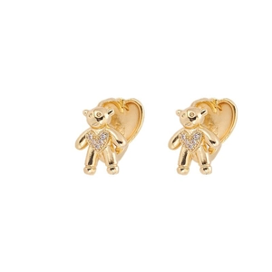 Boucles d'oreilles créoles cœur et ours doré avec zircons brillants pour femme