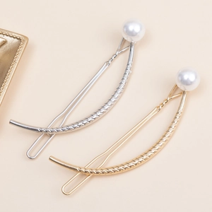 Eleganti fermagli per capelli in metallo ricurvo con perle bianche in oro e argento