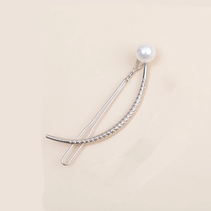 Elegante fermaglio per capelli argento con texture a spirale e perla bianca da donna