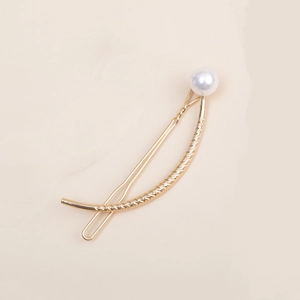 Elegante fermaglio per capelli in metallo dorato con perla bianca per acconciature donna