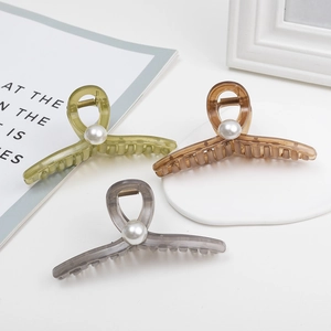 Grande Pince à Cheveux Française Élégante Épingle à Cheveux en Plastique Translucide Avec Künstliche Perle Artificielle Clip pour Femmes