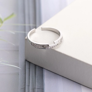 Silver open ring with double-row micro-paved cubic zirconia in a minimalist design