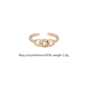 Adjustable minimalist gold chain ring with micro-pave cubic zirconia accents