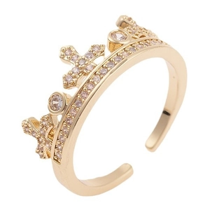 Anello corona a croce dorato regolabile con zirconi rosa scintillanti e stile minimalista