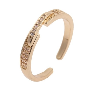 Adjustable gold plated ring with double rows of micro-pave zircons for women