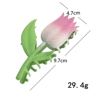 Elegante tulp haarklem in roze en groen verloop, 9,7 cm lengte voor stijlvolle kapsels