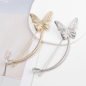 Elegant Korean Metal Butterfly Hair Clip Gold Silver Curved Crescent Barrette Rhinestone Hair Accessory Women Jewelry