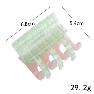 Elegante groen geblokte tulpen haarklem voor dames met roze kam 6,8 cm groot