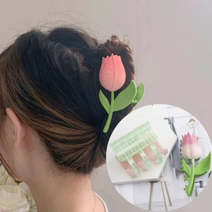 Franse Stijl Elegante Tulpenbloem Haarklauw Clip Voor Vrouwen Zomer Gradiënt Roze Groen Bloemen Haarklem Haaraccessoires