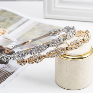 Diadema Elegante de Aleación con Diamantes de Imitación Hoja Galvanizado Oro Plata Accesorios para Cabello Novia Boda Fiesta