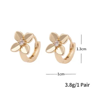 Minimalist gold flower hoop earrings with zircon center for women, 1.3cm x 1cm size