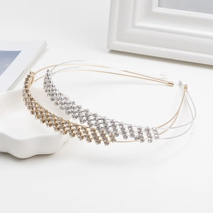 Elegant Zinc Alloy Rhinestone Double Layer Headband For Women Gold Silver Electroplated Inlaid Hair Accessories Bridal Wedding Party Head Hoop
