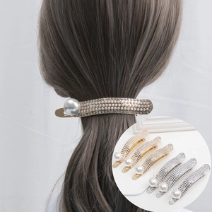 Eleganter Legierung Strass Künstliche Perle Haarspange Großer Bananen Clip Gold Silber Haar Styling Accessoire Für Damen Party Hochzeit