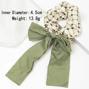 Chouchou élégant vert avocat avec nœud à carreaux, diamètre intérieur de 4,5 cm