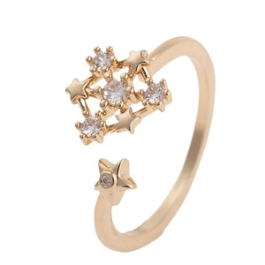 Sparkling copper cubic zirconia snowflake open ring with gold plating for women
