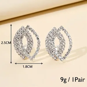 Luxurious geometric marquise hoop earrings with white rhinestones measuring 2.5cm by 1.8cm