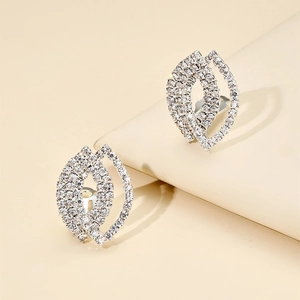 Luxury Alloy Rhinestone Stud Earrings Stainless Steel Earring Post Hollow Leaf Earrings For Women Wedding Party Jewelry