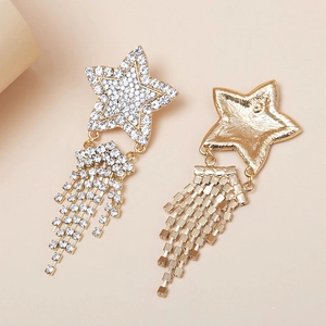Chic gold star drop earrings with sparkling rhinestones and long metallic tassels