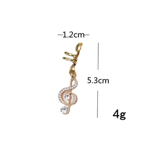 Accessoire cheveux clé de sol doré avec cristaux, longueur 5,3 cm pour tresses