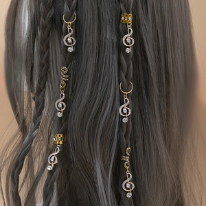 Clips à Cheveux Note de Musique Accessoires Dreadlock Alliage Plaqué Or Strass Anneaux de Tressage Bijoux pour Femmes