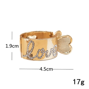 Golden hair claw clip with Love crystal rhinestones and heart shaped handle design